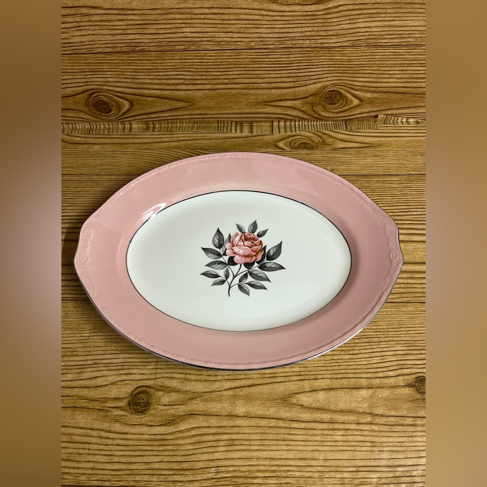 Vintage Norway Rose Serving Platter Cunningham & Picket  Pink White Floral Rose